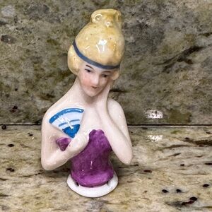 Antique German Porcelain Pincushion Boudoir Doll